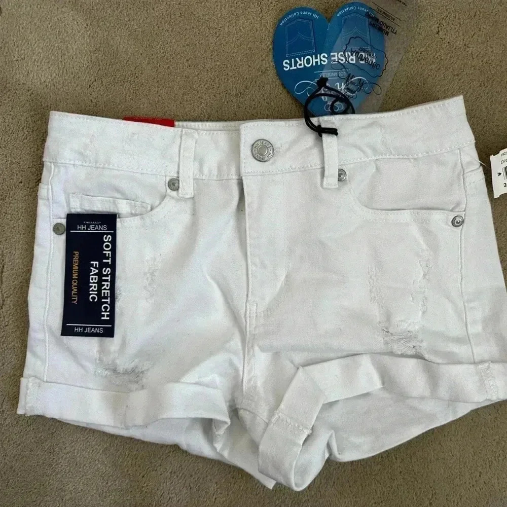 Hh Jeans - Soft Stretch Fabric Women’s White Mid-Rise Shorts - Size Medium